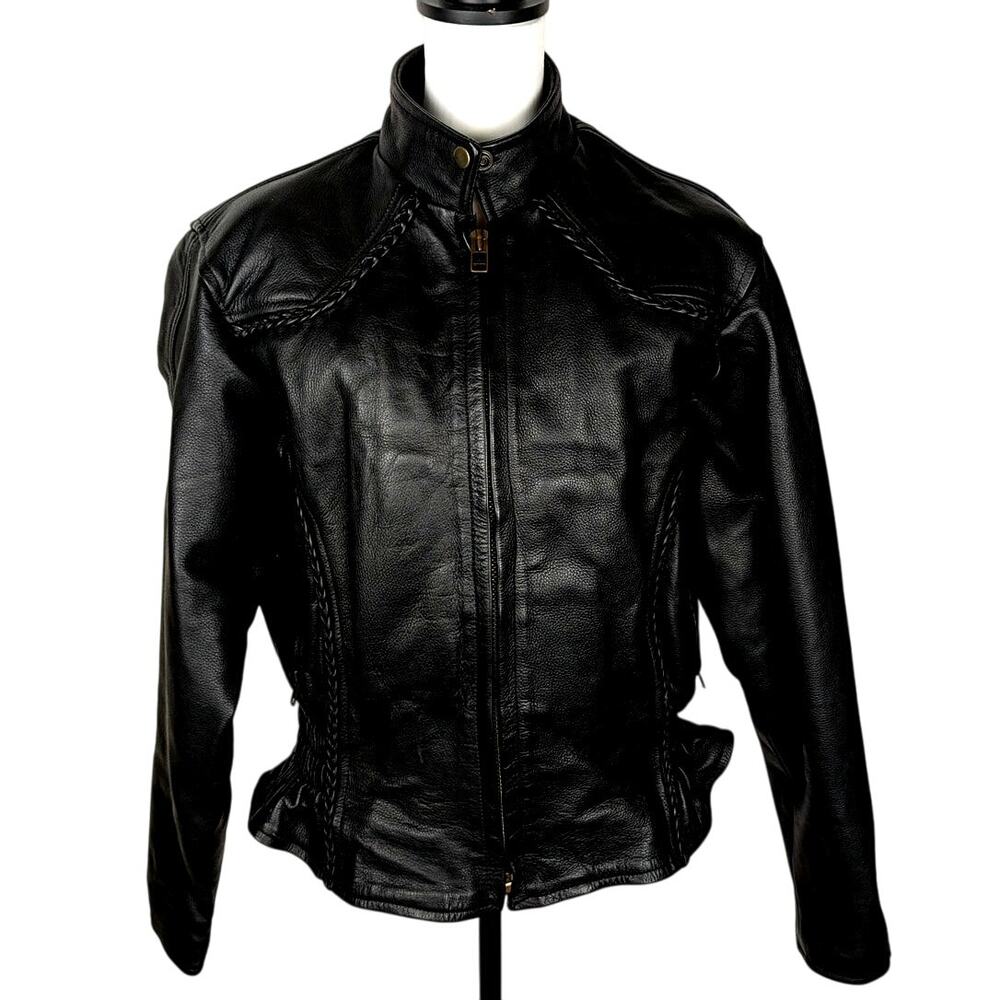 Hot leathers 100% moto jacket XXL Zip quilted liner Braided trim.Rare ClassicEUC